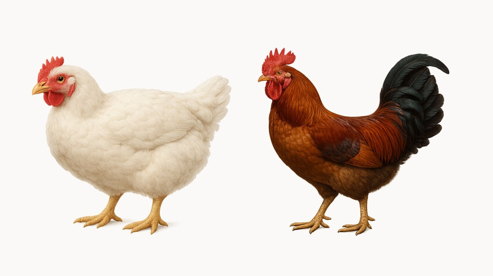 普段食べている一般的な鶏肉（ブロイラー）と、地鶏と呼ばれるブランド鶏を比べる