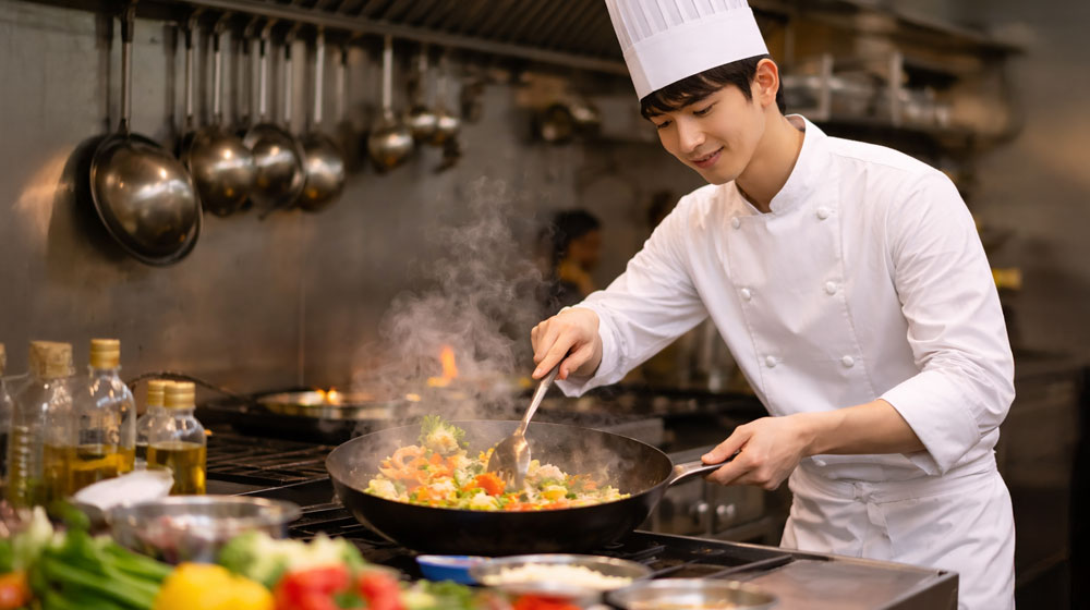 余った材料で賄いを作る