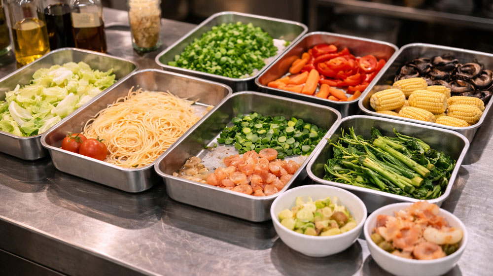 余った材料で賄いを作る